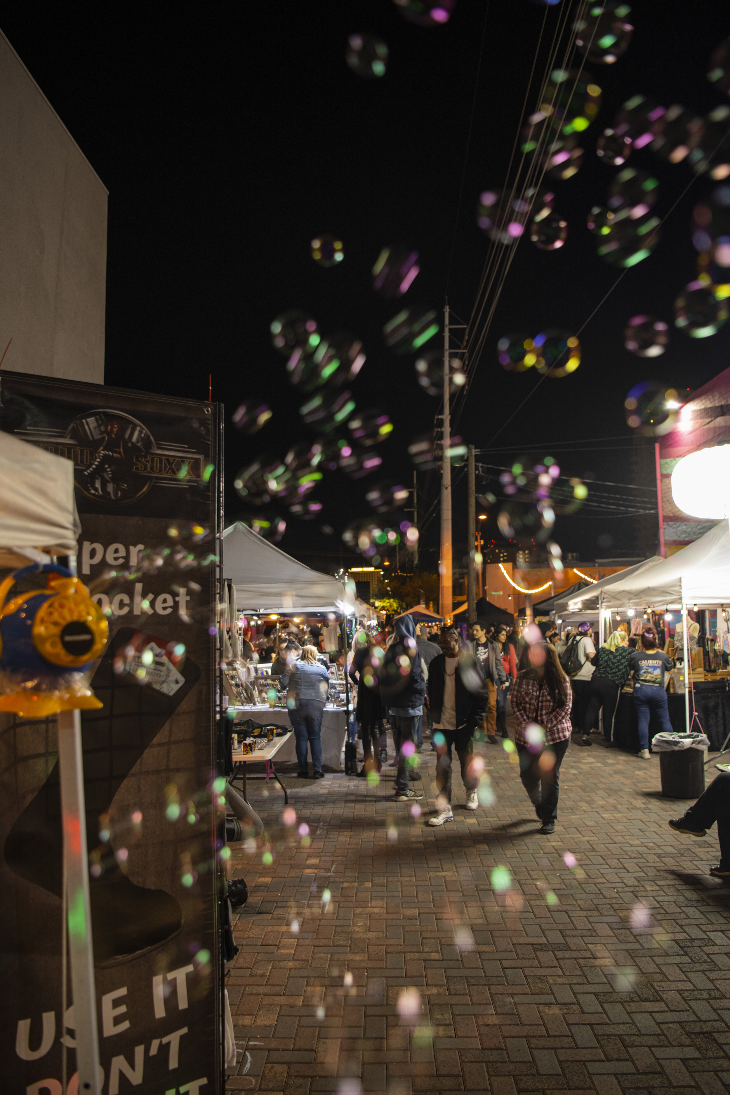 Crowd walking through the art walk